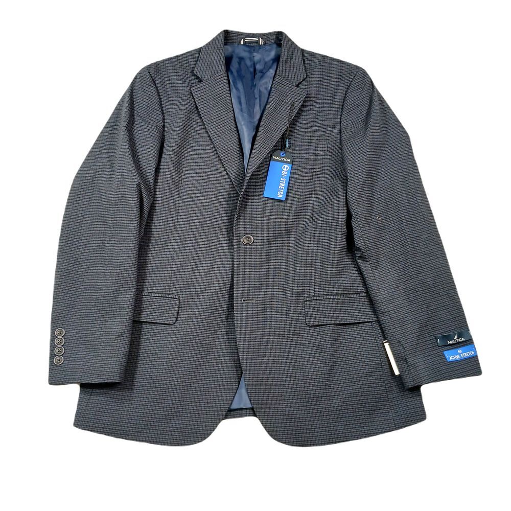 Nautica‎ Check Blazer Mens 40R Blue Tick Modern-Fit Stretch Suit Jacket $295 NEW
